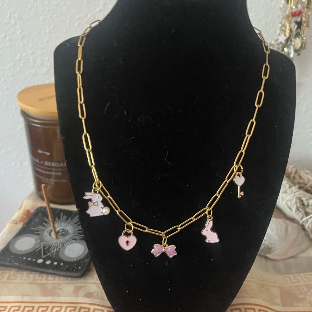 Gold coquette charm necklace